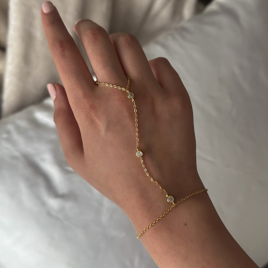 Tri Stone Hand Chain Bracelet